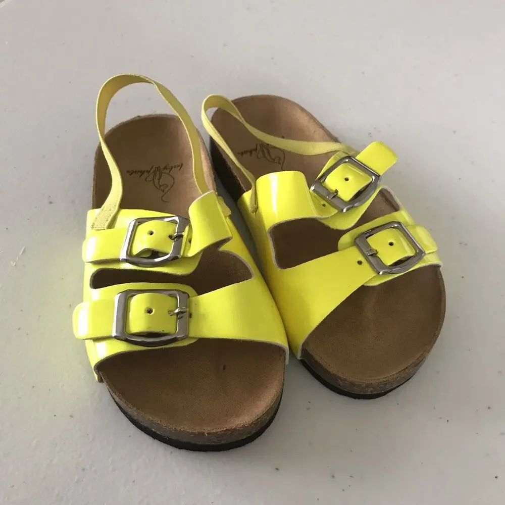 Baby Phat Sandals Girls Size 10T Slip On Slides Yellow Faux Patent Buckles NEW